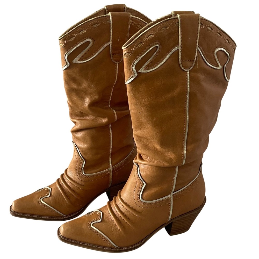 Very Volatile Women's Size 7.5‎ Western Cowboy Boots Tan Leather Slouch Boho
